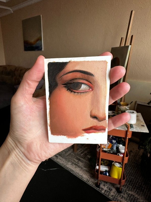 Oil Handmade Small Painting, Eye With Victorian Golden Frame, Fine Art Gift gallery