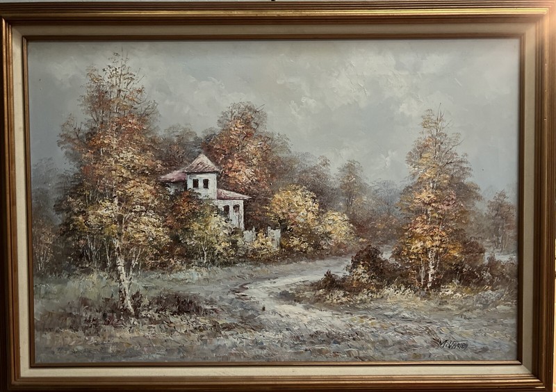 Stan Hills (American) Stunning Work Landscape oil On Canvas Mountain-Stream