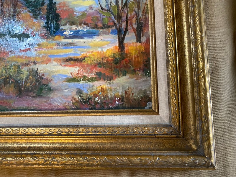 John Reilly (1942 - 2021) "Landscape With Pond Scene" Oil Painting - Framed gallery