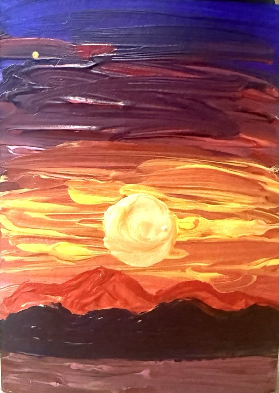 ACEO Art Card Mountain Sunset Landscape Acrylic Painting