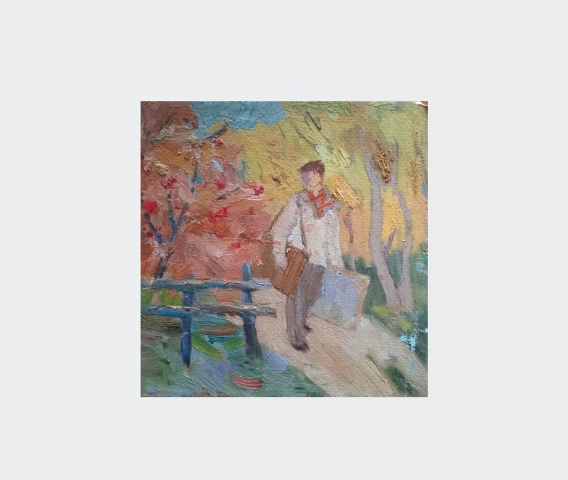 Oil painting Sketch Ukrainian painter cardboard original primitive portrait art