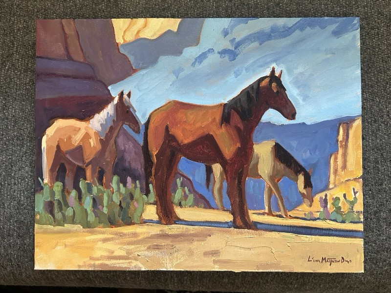 Original Western Painting Landscape Horses Arizona Art 14x18 Signed gallery