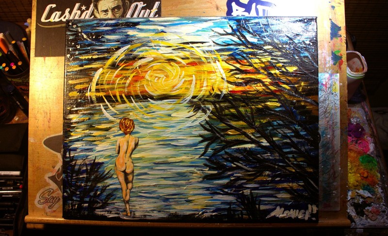 Outsider art «The Water Remembers Her Shape» 16×20 acrylic on canvas Mohler
