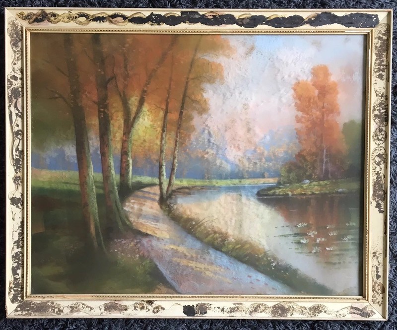 A.H. Glatthaar 1879-1950 Original Pastel Woods River Path Water Lilies Americana