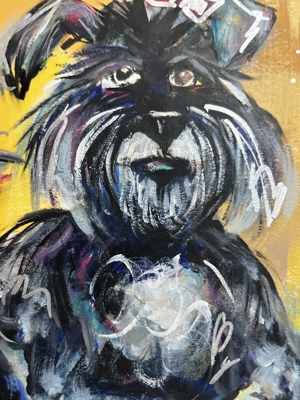Abstract Painting DOG PORTRAIT Original OOAK 9 x 12 Fun Bold expressive HAPPY