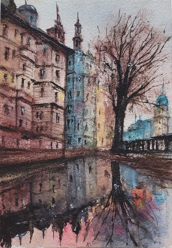 Original Watercolor Painting “After the Rain” Cityscape Landscape Art