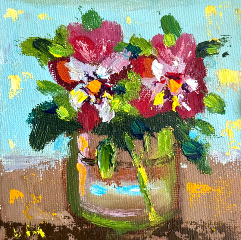 Impasto Flowers Oil Painting Original Pansy miniature Art VICTORIA MAC