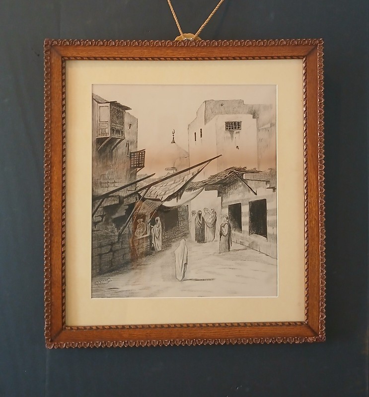 Middle Eastern Market Scene Almost 120 Years Old! Hand Drawn Amazing!