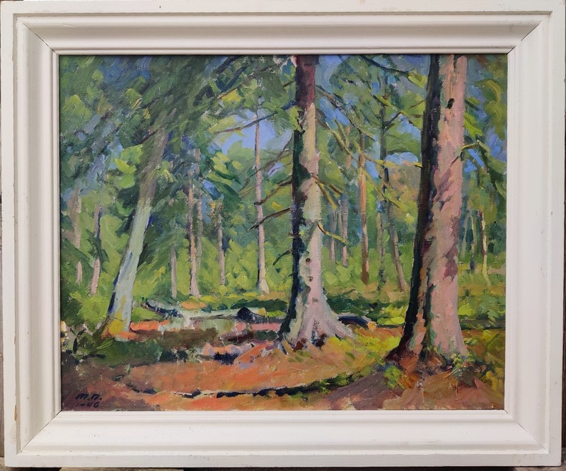 Max Nathan (1880-1952): FOREST SCENE, original oil painting, dated 1946