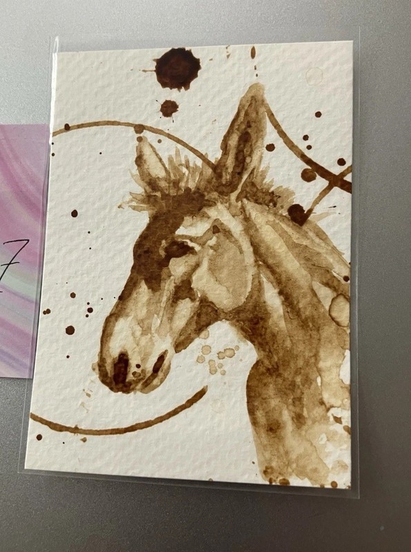 Original Coffee Donkey Realism Painting Western Miniature ATC Mule Art Gift USA