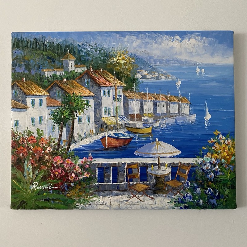 Original Signed Rossini Oil Painting Canvas Italian Villa Framed 20×16