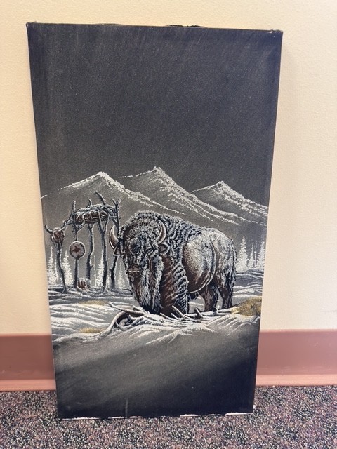 Vertical Bison Winter Black Velvet Painting Native American 11×20 NO FRAME Vtg