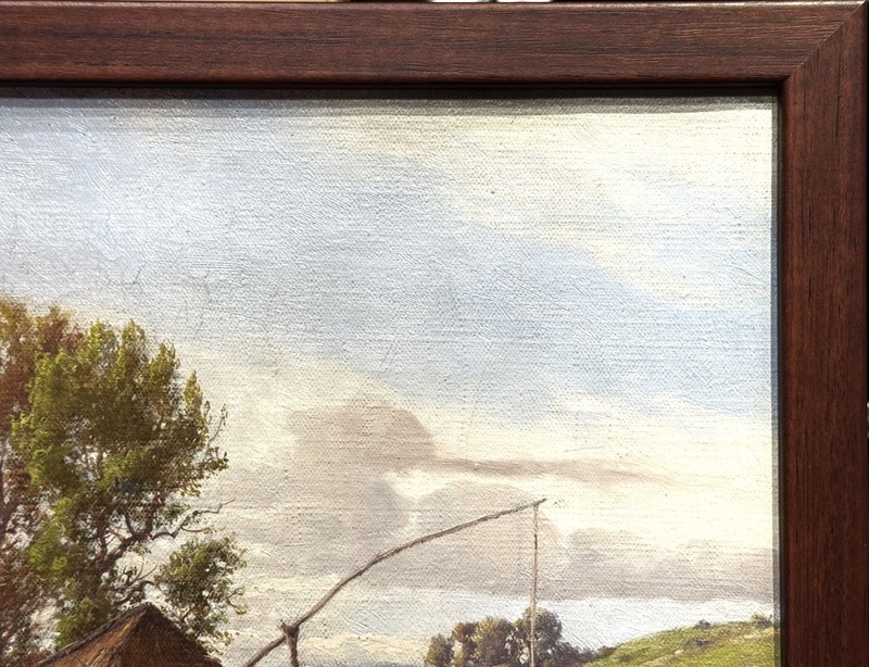 Hermann Reisz (Austrian), ANTQ Orig. Realism O/C "Begegnung vor dem Dorf" Signed gallery