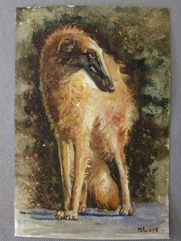 Sighthound DOG Animals Original Watercolor Acrylic Painting Art By Artist