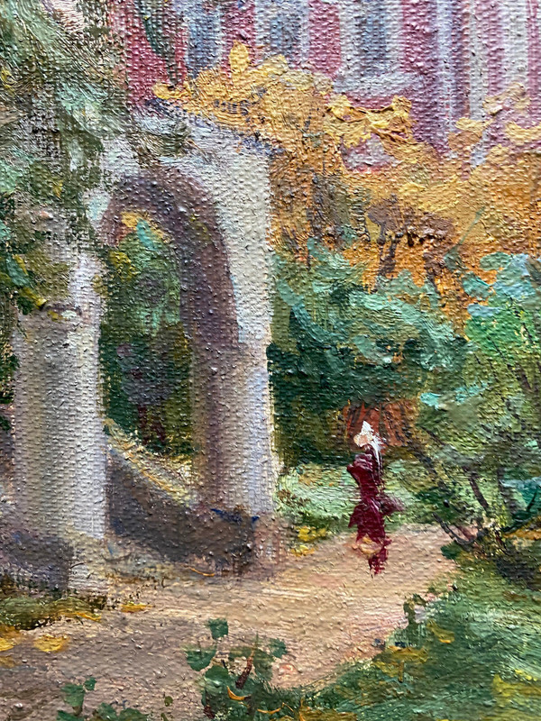 :IMPRESSIONIST RUSSIAN CHURCH ILLEGIBLE SIGNED ORTHODOX FRAME 1988 AUTUMN gallery