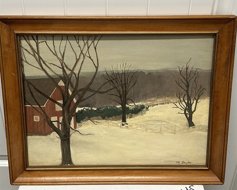 Vintage Painting Winter Scene View From Window Meadville PA 1953 Signed M Snyder
