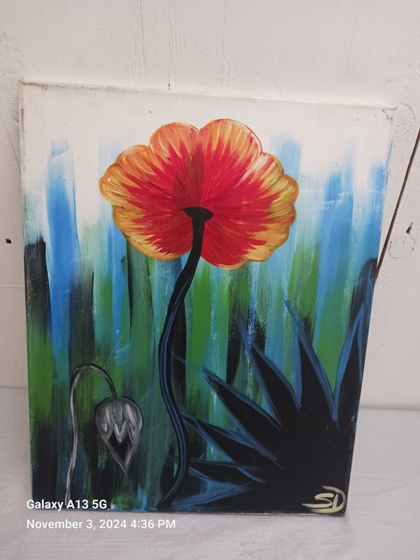 Original Oil painting poppies on canvas signed not framed