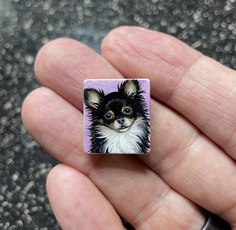 Chihuahua Dog Art Miniature Oil Painting Original Scrabble Tile OOAK