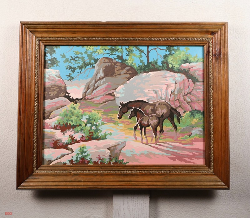 Vintage Paint by Number «Mare & Colt» Framed Craft House 1990s Horse