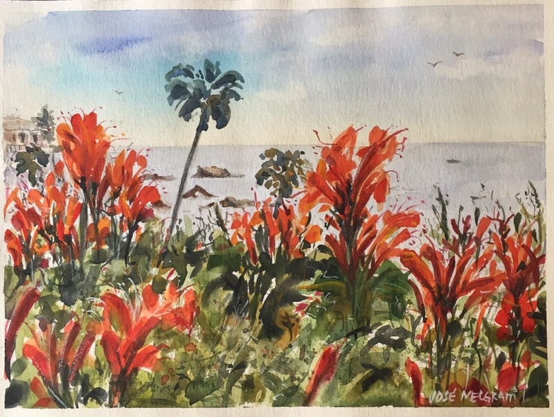 Watercolor Original Painting «Colorful Laguna Beach» 12″ x 9″ NOT A PRINT