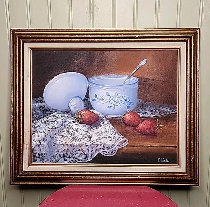 Still Life Painting Strawberries Sugar Bowl Shirley Houghton 14 1/2″ x 17 1/2″