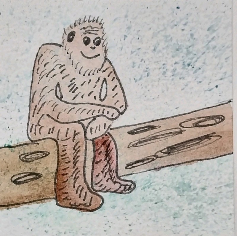 ORIGINAL PAINTING BIGFOOT 3×3 inch FOLK ART WHIMSICAL STORYBOOK CUTE GIFT – GAT