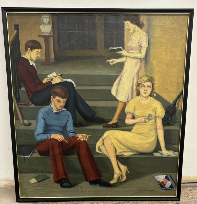 After Balthus 1940s/1950s Students On Steps Oil On Canvas Painting