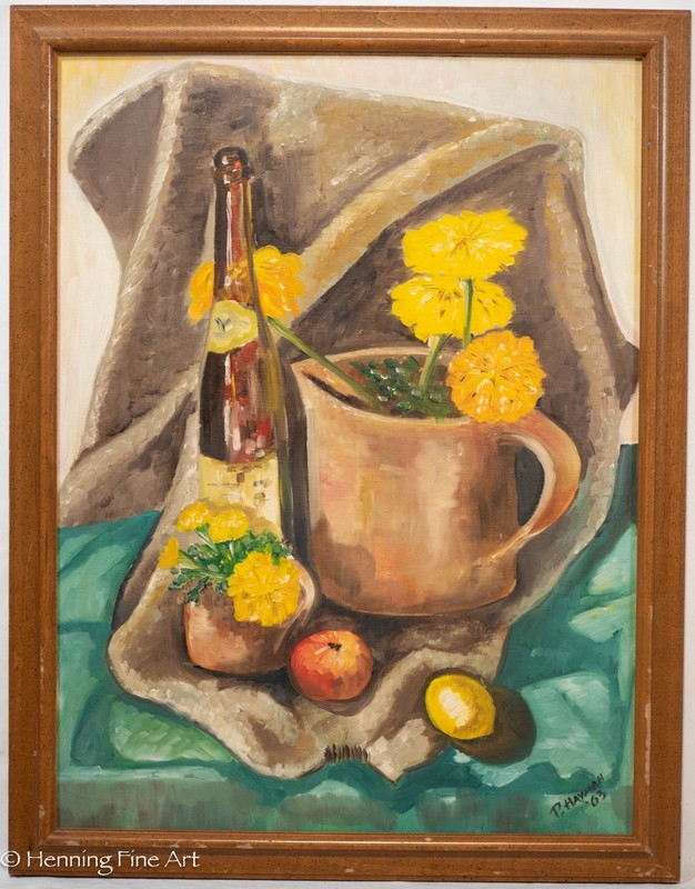 Beautiful Mid Century Modern Expressionist Still life by P Hayman 1963 27×21″