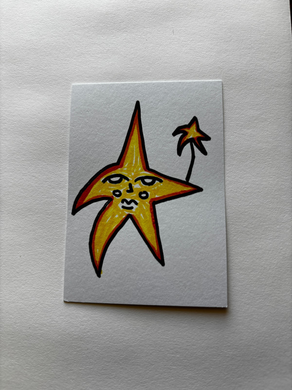 ACEO Art Card Original Mixed Media Paint ATC 2.5″x3.5″ Celestial Star Face