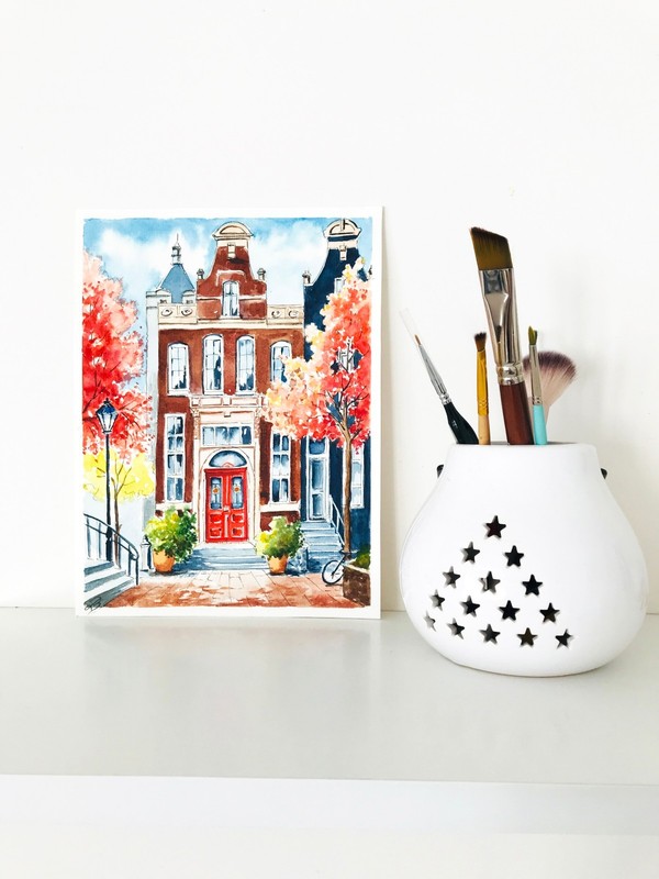 Original Art Amsterdam Painting Netherlands Cityscape Artwork 9x7" gallery