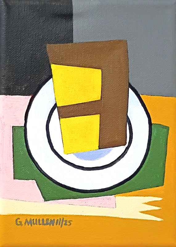 Original 5x7 Acrylic Painting Chocolate Cake Modern Abstract Canvas Kitchen Art gallery