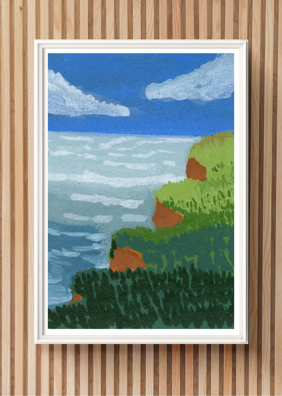 ACEO Art Trading Card Cliff Beach Ocean Acrylic Marker OOAK Original Painting