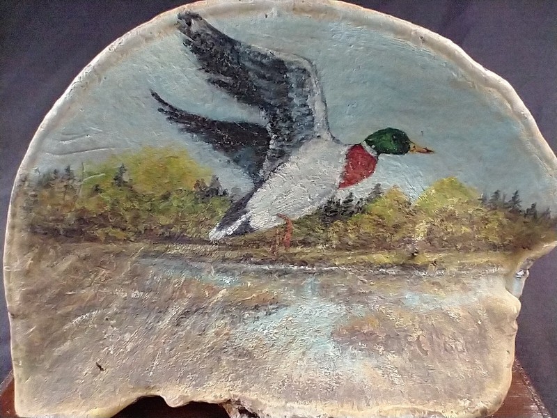 Mallard Duck Painting On Tree Shelf Fungus Mushroom Wildlife Pond Wooden Base gallery