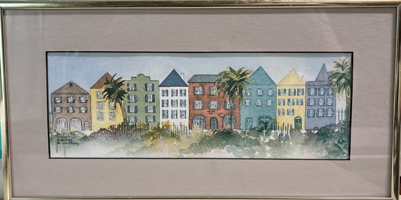 FRAMED SIGNED WATERCOLOR PRINT OF Charleston Rainbow Row BY BARBARA WHITLEY