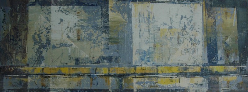 Mid Century Oil on Masonite «Golden River Run» by NY Listed Artist Hall Groat