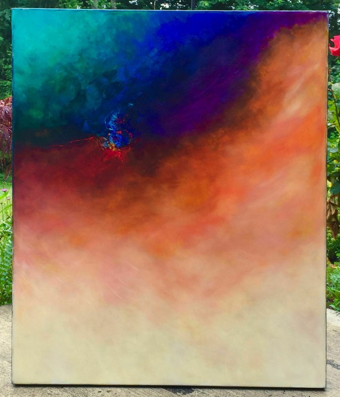 JAVIER LOPEZ BARBOSA ORIGINAL 36″ X 30″ OIL PAINTING «FLOWING PEACE»