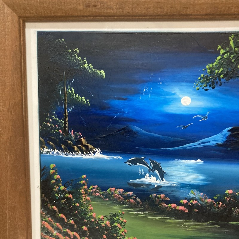 A Puerto Villardo Acrylic On Tile 9X7” Painting, Art By E. Lopez, Mexico Framed gallery