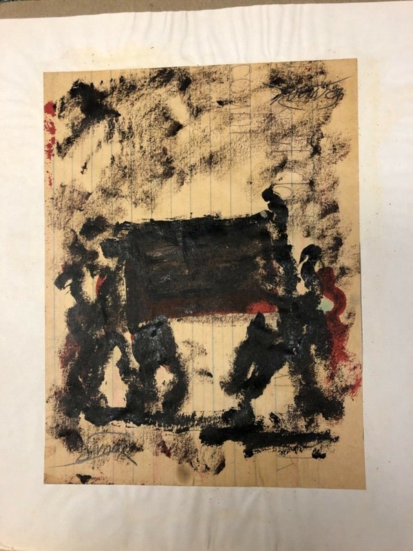 Purvis Young Signed Red Black House Paint, Van Gogh Picasso of the Ghetto Miami