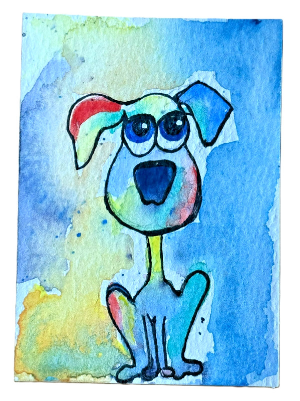 Watercolor Dog ACEO 3.5″x2.5″ Puppy trading card by artist Jeanne Gal