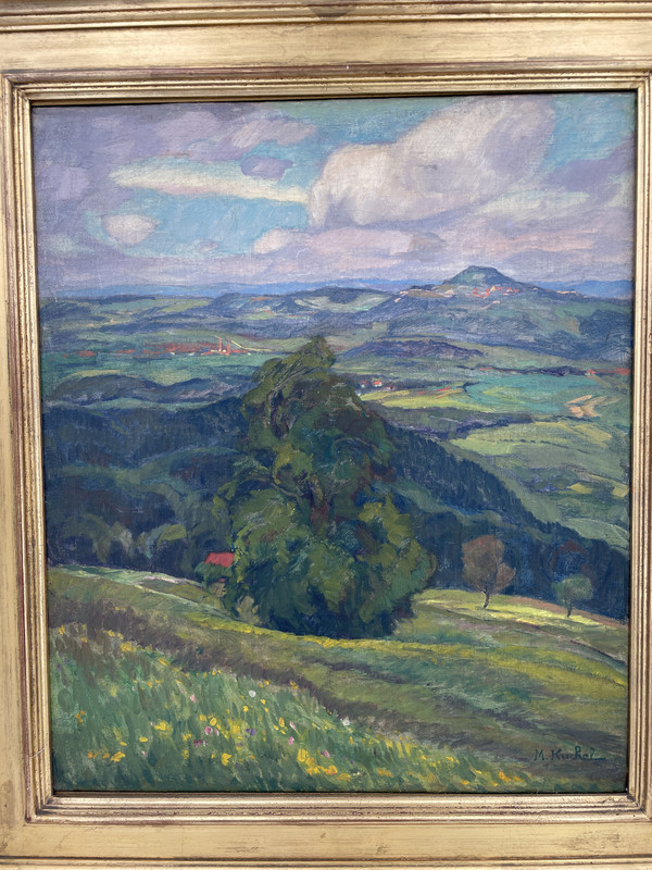 19th Century Max KUCHEL Signed German Impressionism Oil Painting Hilly Landscape