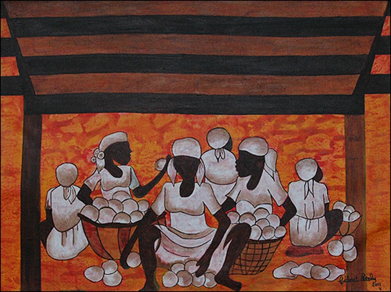 Haitian Art – Marche by Lesly Cetout 18 x 24