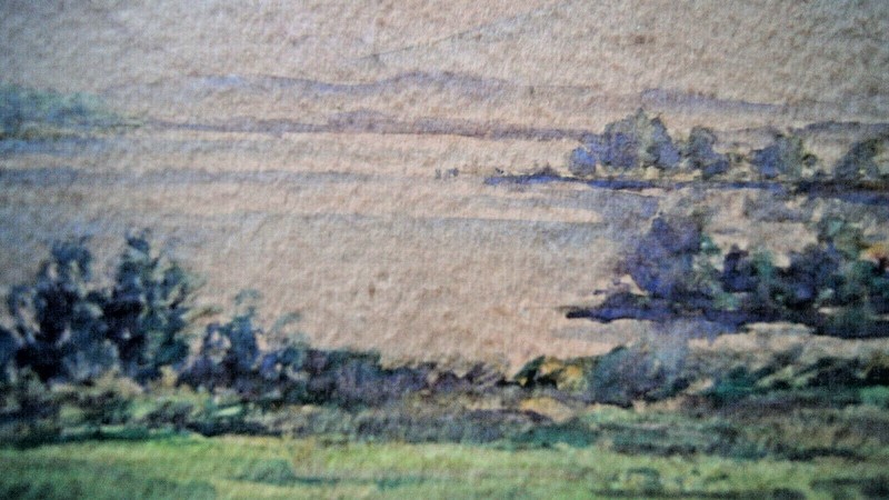 Watercolor River Landscape in the Mountains Valley Meadow Field Mountain Peak gallery
