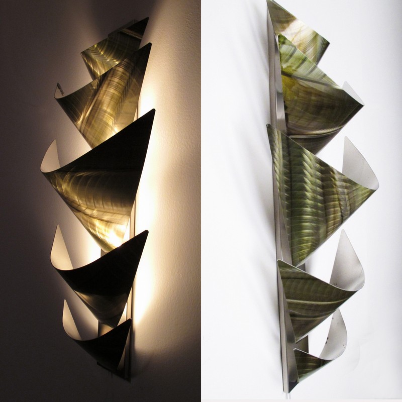 Modern Abstract Metal Wall Art Accent Lamp Painting Sculpture Home Decor Green