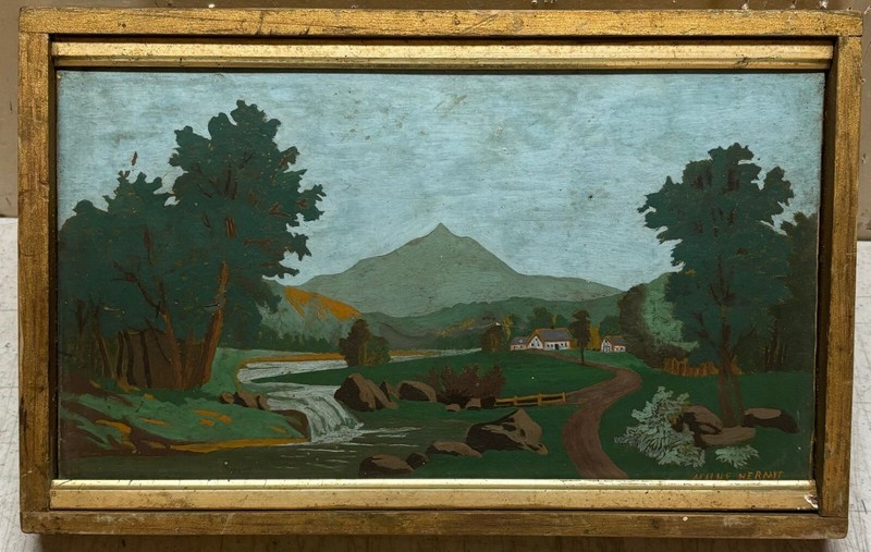 Original ‘MAINE HERMIT’ Charles Coffin Freeport FARM Landscape FOLK ART PAINTING