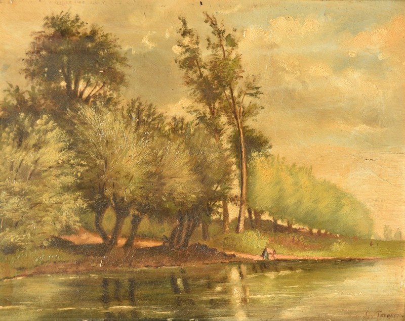 Joseph Frenay 1860-1917 Maastricht / Painting River Landscape with Laundry