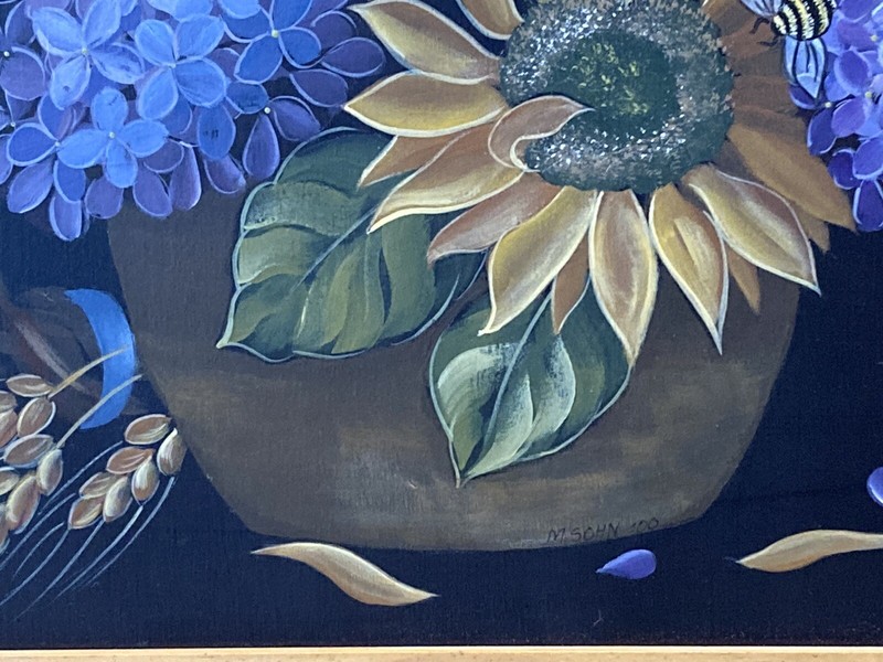 M Sohn Oil Painting Still Life With Sunflower Bumble Bee’s Signed Framed gallery