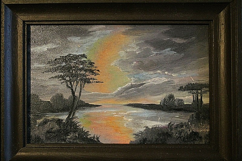 Sunrise Sunset Lake Landscape Bay Sunset Oil Painting Signed gallery