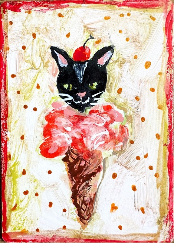 ACEO Original Art. Cat Art. Whimsical Cats. Miniature Art.