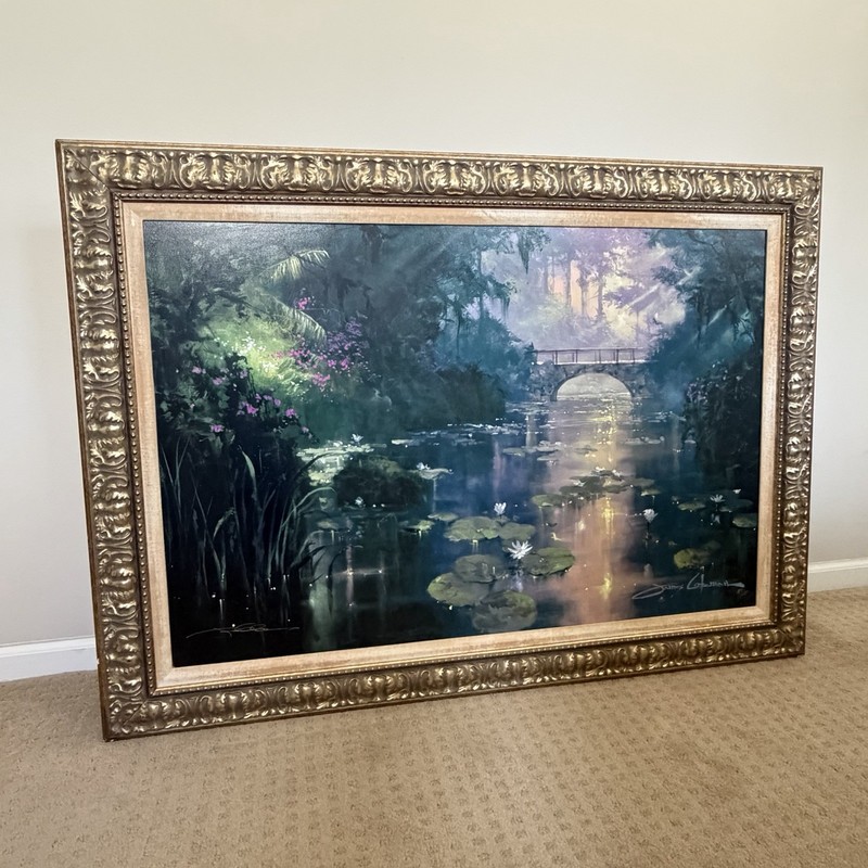 52″ James Coleman “Pond Of Enchantment” Numbered Signed Gold Frame Painting