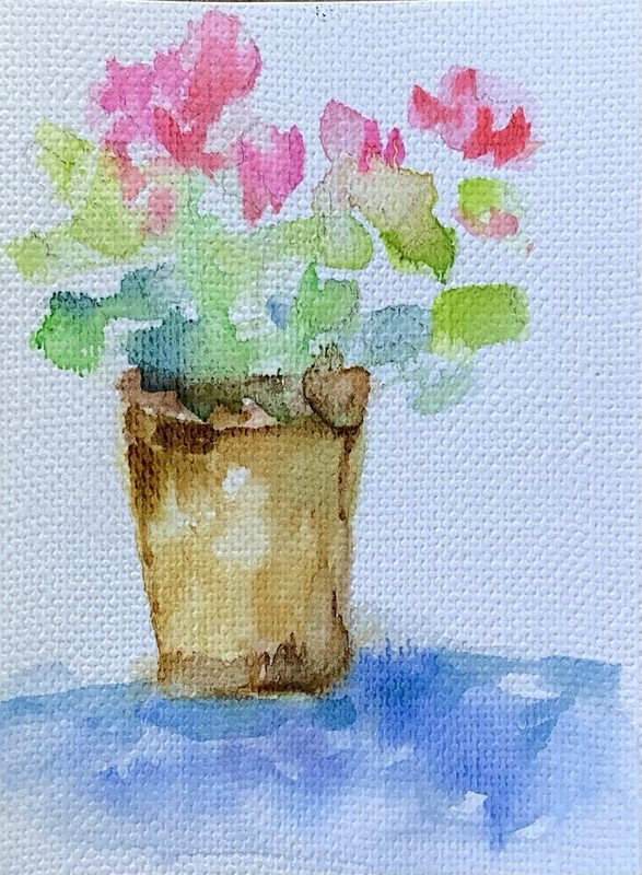 Aceo By Kenna Painting HP Artist Flowers In Vase 2.5” X 3.5” Signed Original gallery